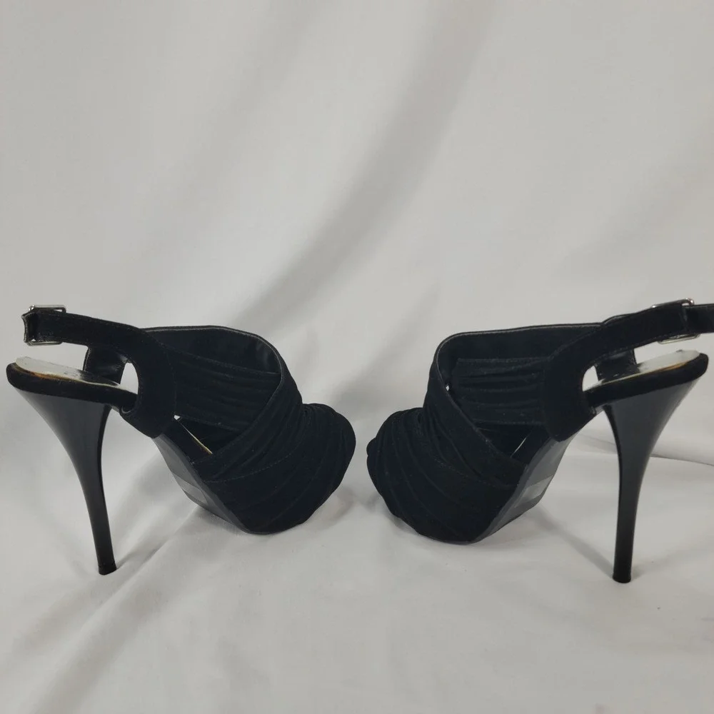 Qupid Slingback Platform Stiletto Heel Women 8 Black Ruched Suede Whimsigoth Y2K